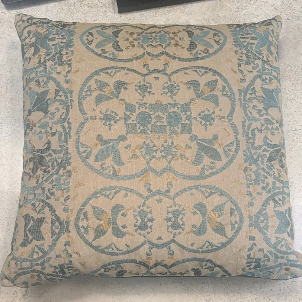 Elegant Blue and Cream Decorative Pillow